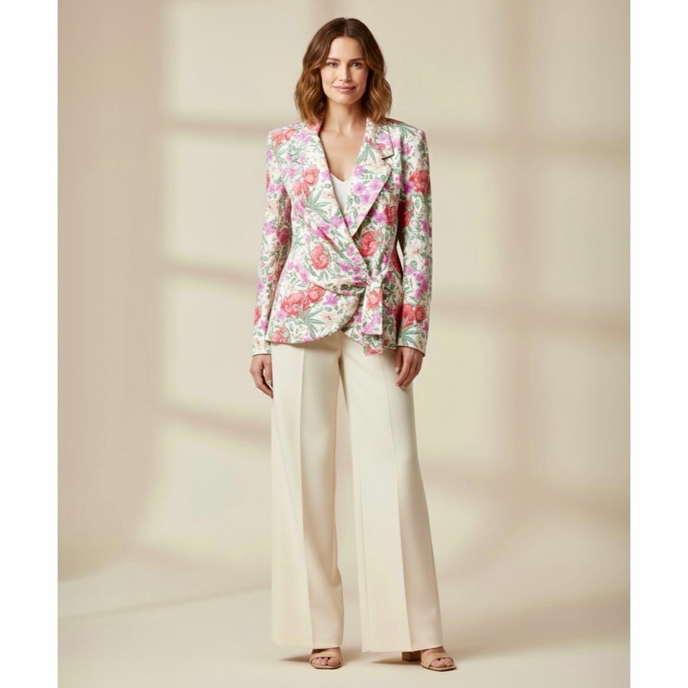 BELLE VOGUE | VTG Rare Floral Pattern Side Tie Lounge Blazer Jacket